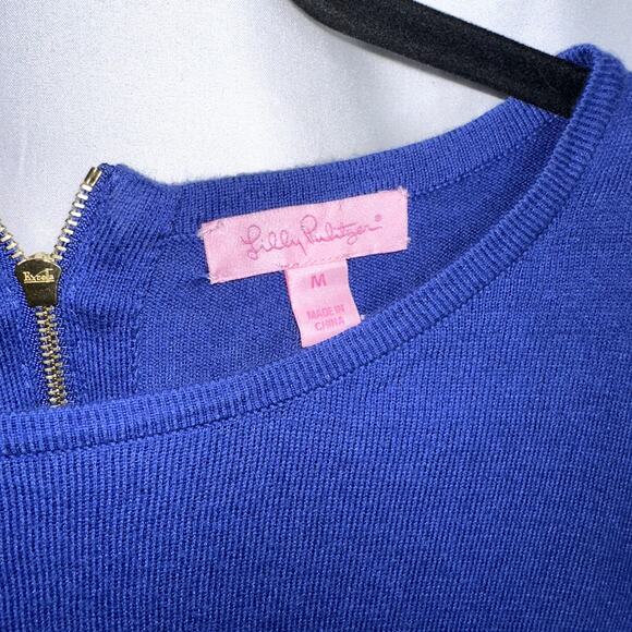 Lilly Pulitzer Womens Size Medium Royal Blue Zipper Back 3/4 Sleeve Sweater - Picture 2 of 7